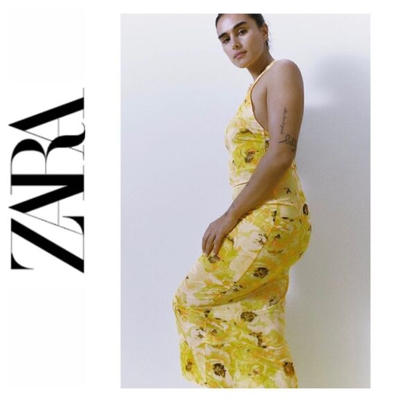 NWT Zara Blogger’s Favorite Tulle Printed Twisted Racerback Sleeveless Dress - Picture 1 of 16